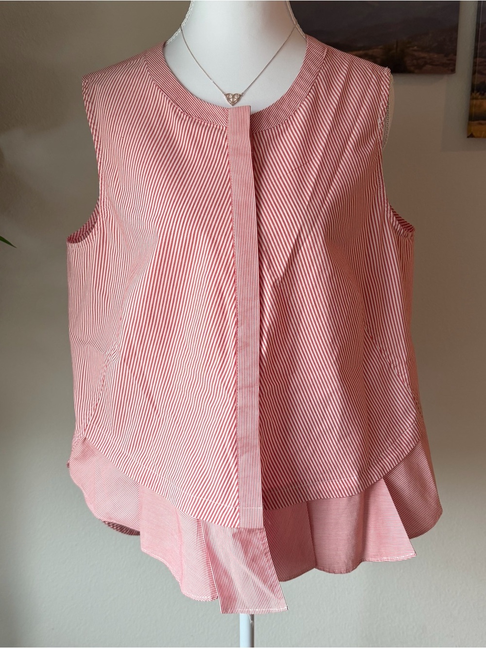Sharagano Pink Striped Sleeveless Ruffle-Hem Camisole
